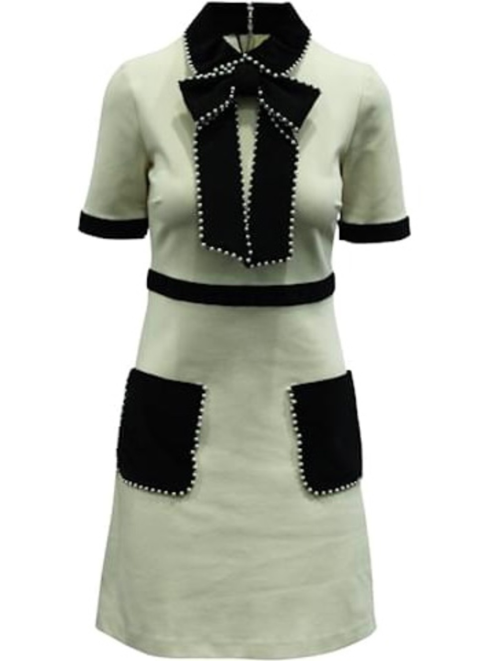 Gucci AW17 Dress with Pearls & Crystals in Ivory Viscose Jersey White Cream Cott